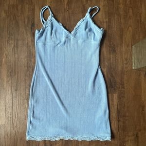 Urban Outfitters blue tank slip dress with lace trim and hemline.